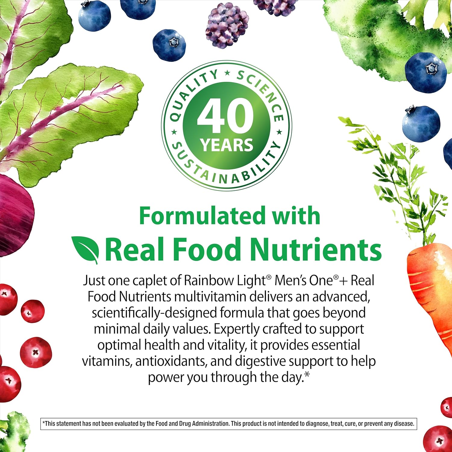 Rainbow Light Multivitamin for Men, Vitamin C, D & Zinc, Probiotics, Men's One Multivitamin Provides High Potency Immune Support, Non-GMO, Vegetarian, 30 Tablets