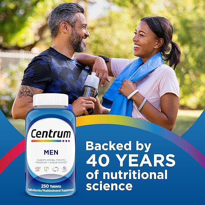 Centrum Multivitamin for Men, Multivitamin/Multimineral Supplement with Vitamin D3, B Vitamins and Antioxidants, Gluten Free, Non-GMO Ingredients - 250 Count
