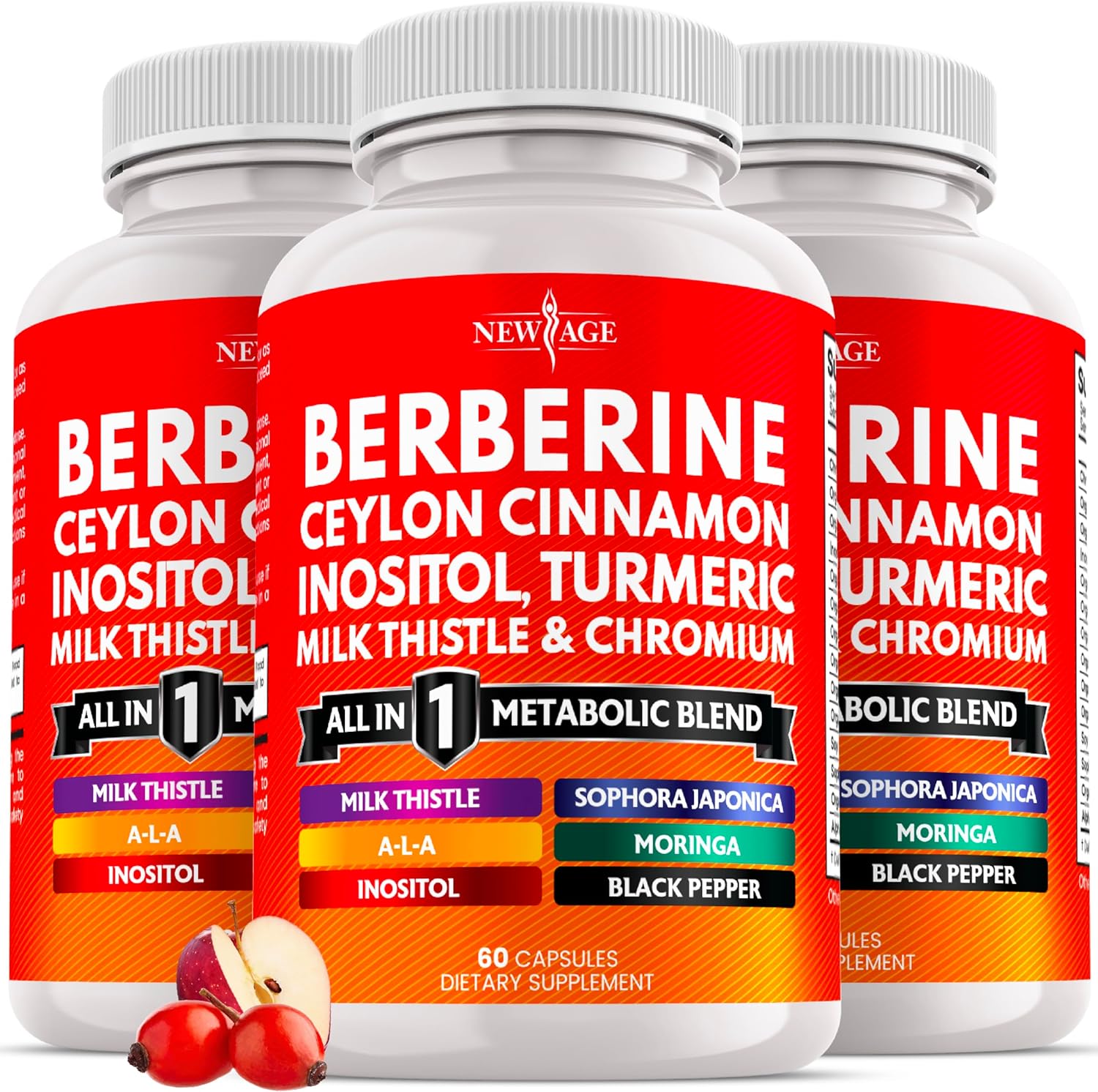 Berberine and Ceylon Cinnamon Supplement - Bitter Melon, Glucomannan, Gymnema Sylvestre, Chromium, Moringa, Milk Thistle, Turmeric, Inositol Pills - 180 Count