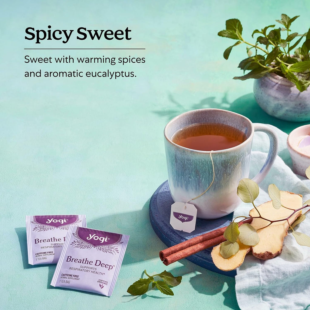 Yogi Tea Breathe Deep Tea - 16 Tea Bags per Pack (6 Packs) - Organic Respiratory Tea - Supports Respiratory Health - Includes Licorice Root, Eucalyptus Leaf, Ginger Root & Cinnamon Bark
