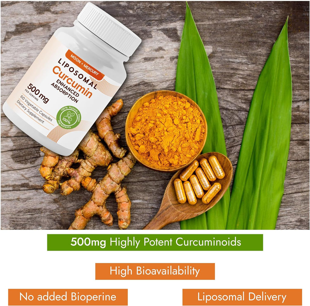 Liposomal Turmeric Curcumin 500mg - 60 Turmeric Curcumin Supplements Capsules