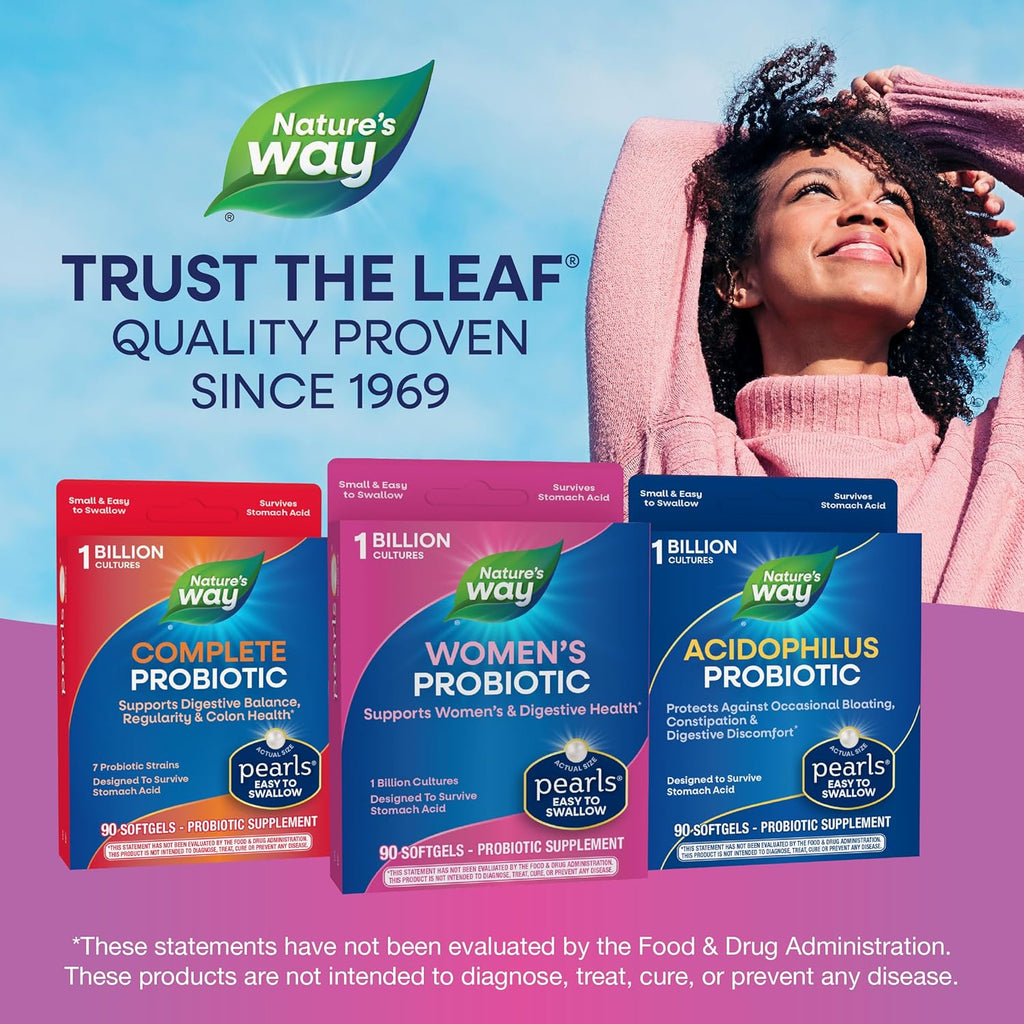 Nature's Way Women's Probiotic Pearls, Supports Women's and Digestive Health*, Protects Against Occasional Constipation & Bloating*, 1 Billion Live Cultures, 90 Softgels