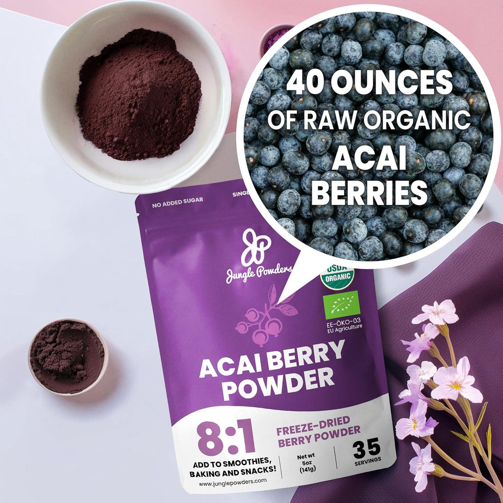 Organic Acai Powder 5 Ounce Bag Freeze Dried Acai Berry Powder from Whole Berries, Antioxidant-Rich Acai Powder Organic for Smoothie Bowls, Acai Berries Superfood Smoothie Powder