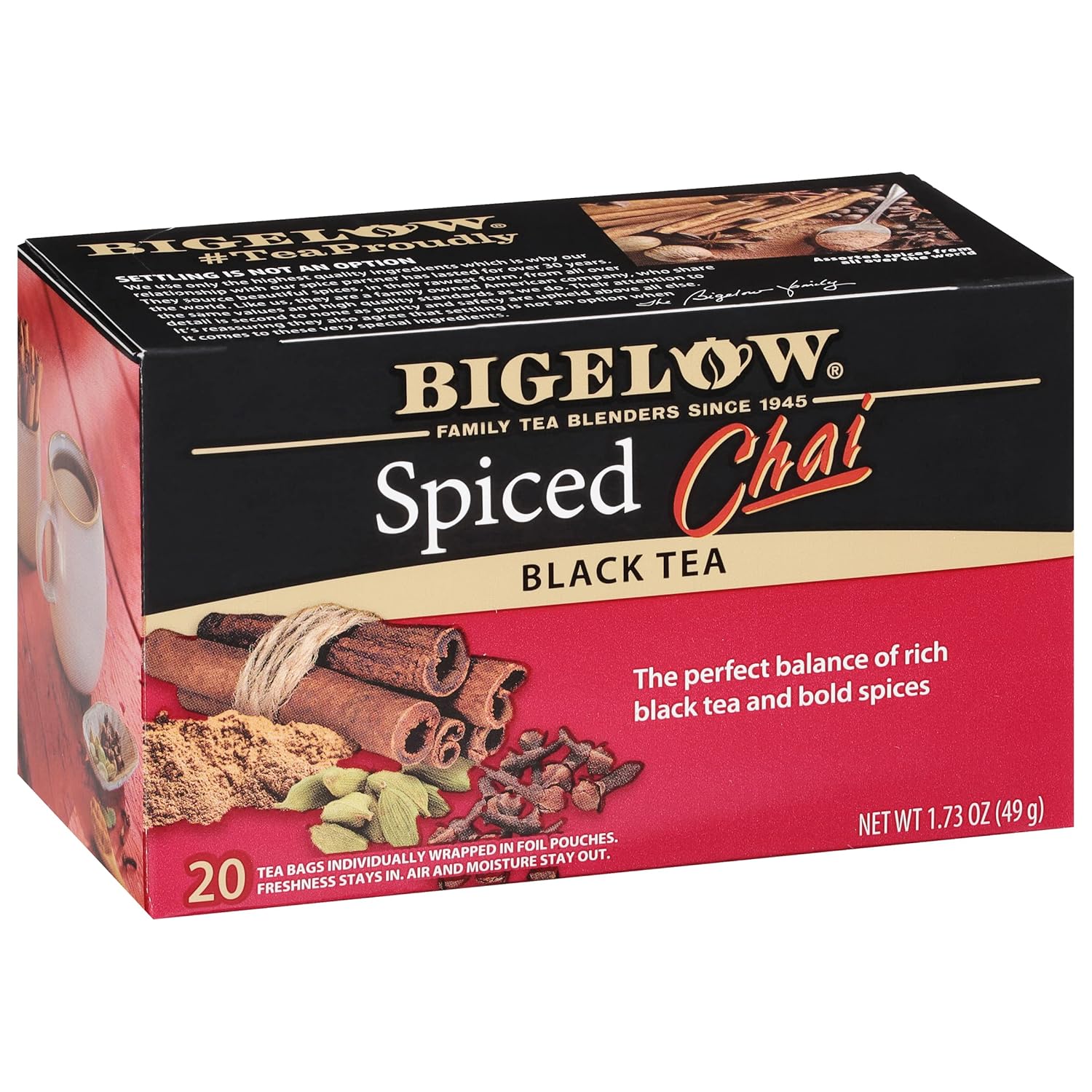 Bigelow Spiced Chai Tea, 20 Bags, 1.73 Ounces (Pack Of 6)