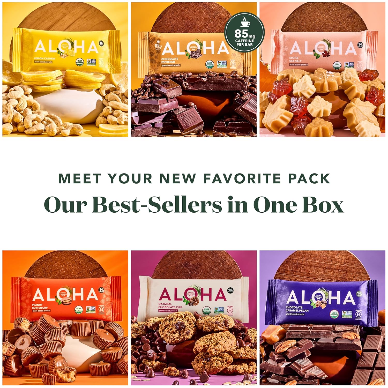 ALOHA Organic Plant Based Protein Bars - Sampler Pack #2-12 Bars, Vegan, Low Sugar, Gluten-Free, Paleo, Low Carb, Non-GMO, No Stevia, No Erythritol