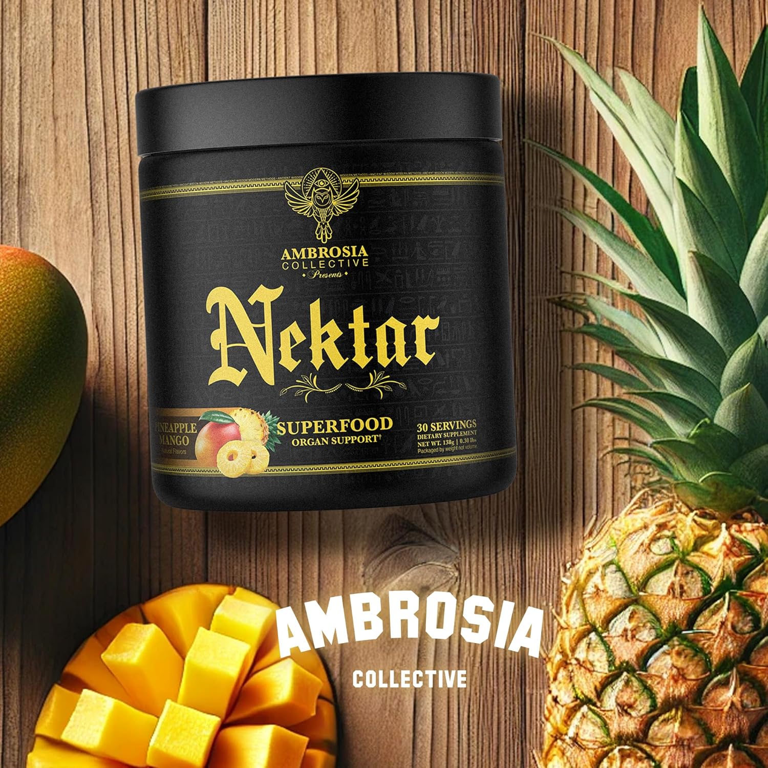 Ambrosia Nektar - Superfood Powder | Complete Health Supplement | Organ Support - Liver, Kidney Health | 30 Servings (Pineapple Mango)