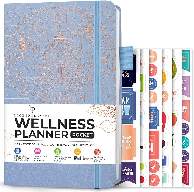 Legend Wellness Planner & Food Journal Pocket – Daily Diet & Health Journal with Weight Loss, Measurement & Exercise Trackers – Lifestyle & Nutrition Diary – Lasts 6 Months, 3.9x6.3″ – Periwinkle