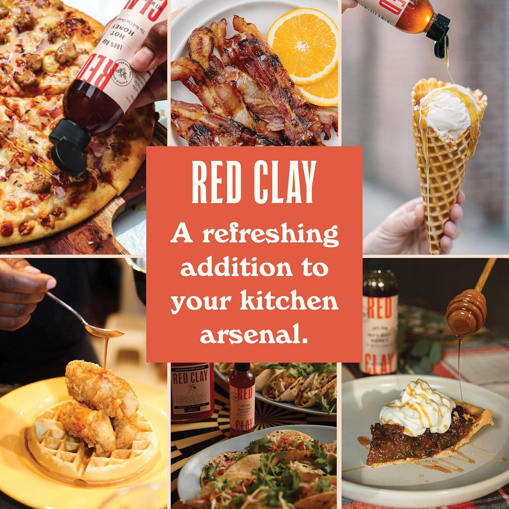 Red Clay Hot Honey - Gluten Free - Paleo Spicy Honey - 100% Pure, Raw Wildflower Honey - Infused Honey with Habanero Peppers - Sweet with a Kick of Heat - Great for Spicy Pizza Topping & More - 9 oz