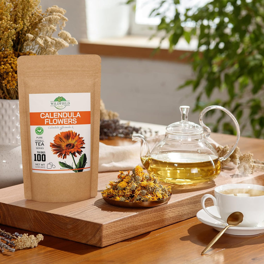 100 Bags Calendula Tea Dried Calendula Flowers Herb Tea (Caléndula Officinalis) - 100 Count 1.5 g Bags Kalendula