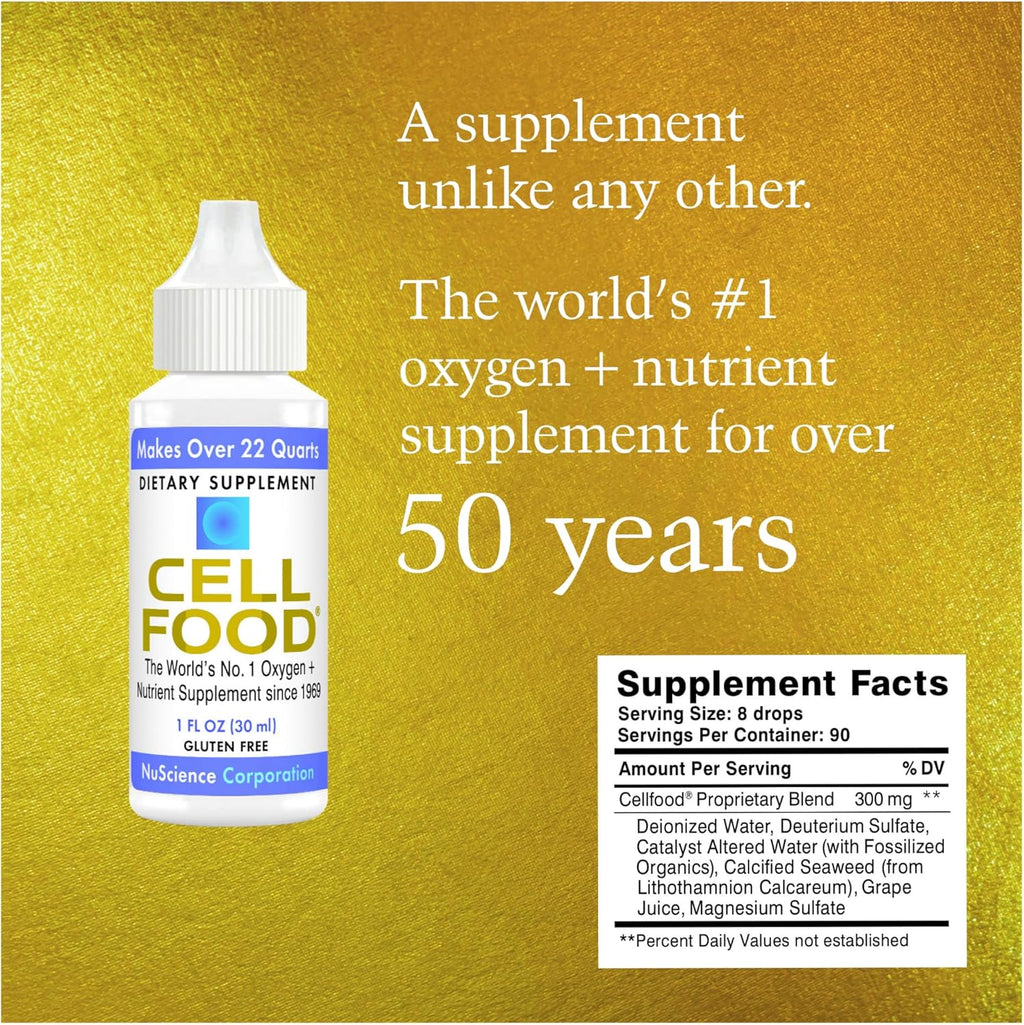 Cellfood Oxygen Boost, 1 fl oz - Liquid Oxygen Supplement for Lymphatic Drainage, Altitude Sickness, Jet Lag, Fatigue, Headaches, Hangovers & Energy - Gluten Free, Cert. Kosher - Makes Over 22 Quarts
