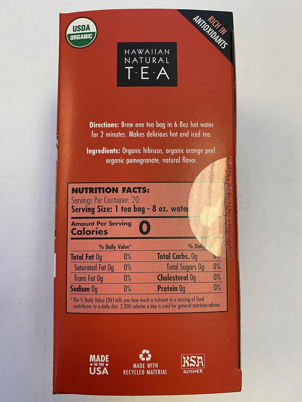 Hawaiian Natural Tea - Organic Hibiscus Bliss Herbal Tea, Caffeine-Free Hibiscus Tea, All-Natural and Antioxidant-Rich Wellness Tea, Vegan and Keto-Friendly, 60 Tea Bags