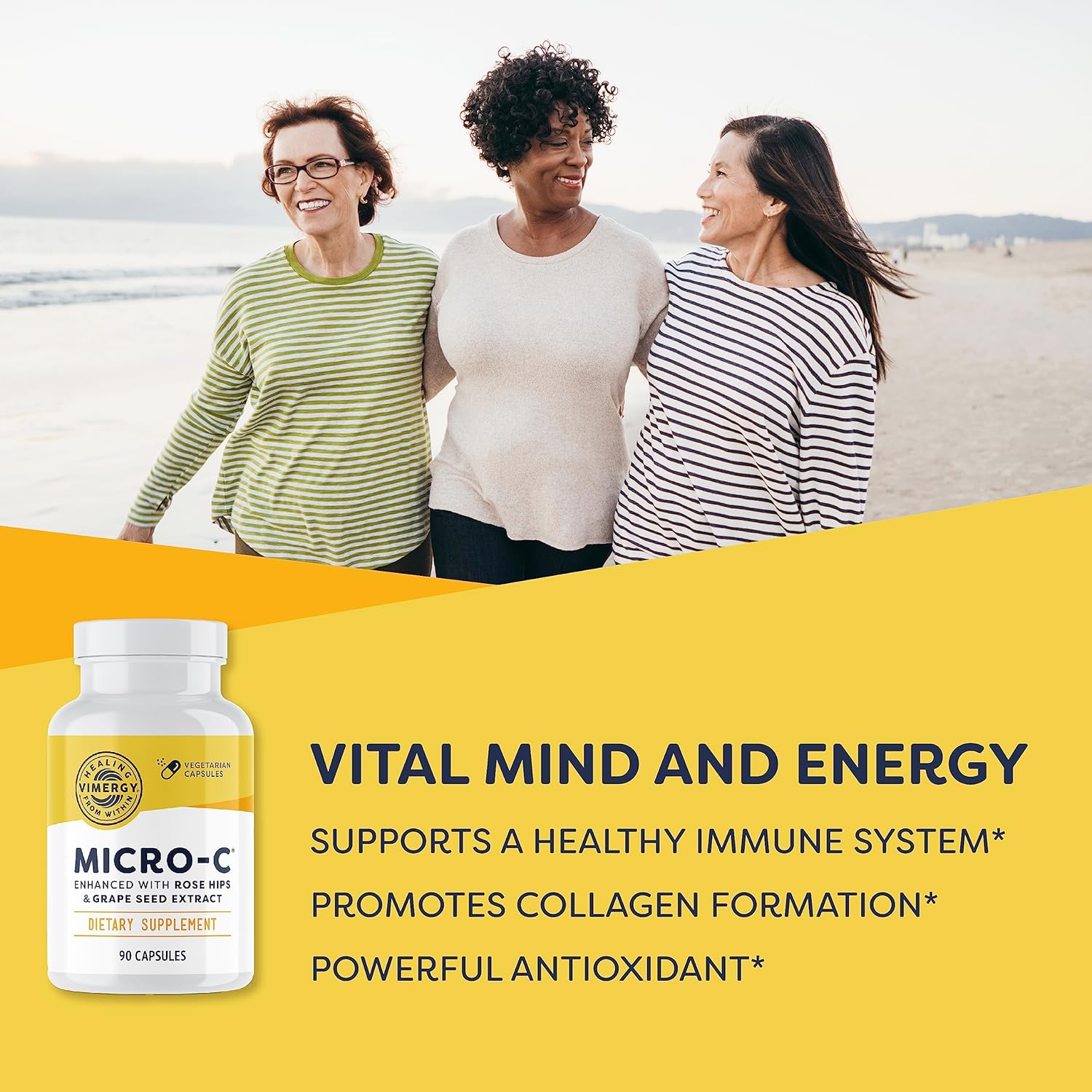 Vimergy Micro-C® Vitamin C Capsules – 500mg per Capsule, Supports Immune Health*, Promotes Collagen Production, Supports Healthy Bones*, Kosher, Vegan & Gluten-Free, Travel Size 90 Capsules