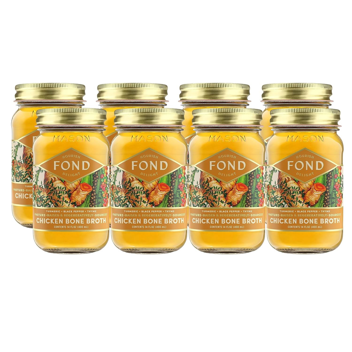 FOND Pasture-Raised Regenerative Chicken Bone Broth infused with Organic Turmeric & Black Pepper