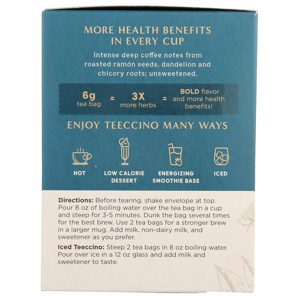 Teeccino Dandelion Dark Roast Tea - Caffeine Free, Organic, Roasted Herbal Tea with Prebiotics, 3x More Herbs than Regular Tea Bags - Gluten-Free, Acid-Free Coffee Alternative - 10 Tea Bags