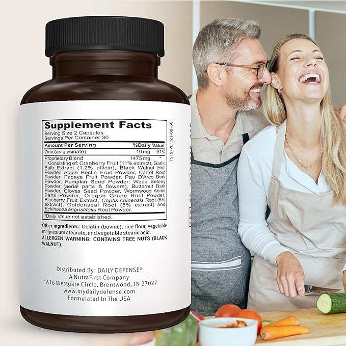 Herbal Detox with Zinc, Garlic, Wormwood, Black Walnut Hull - Gut Cleanse Detox Dietary Supplements for Women & Men, 60 Capsules