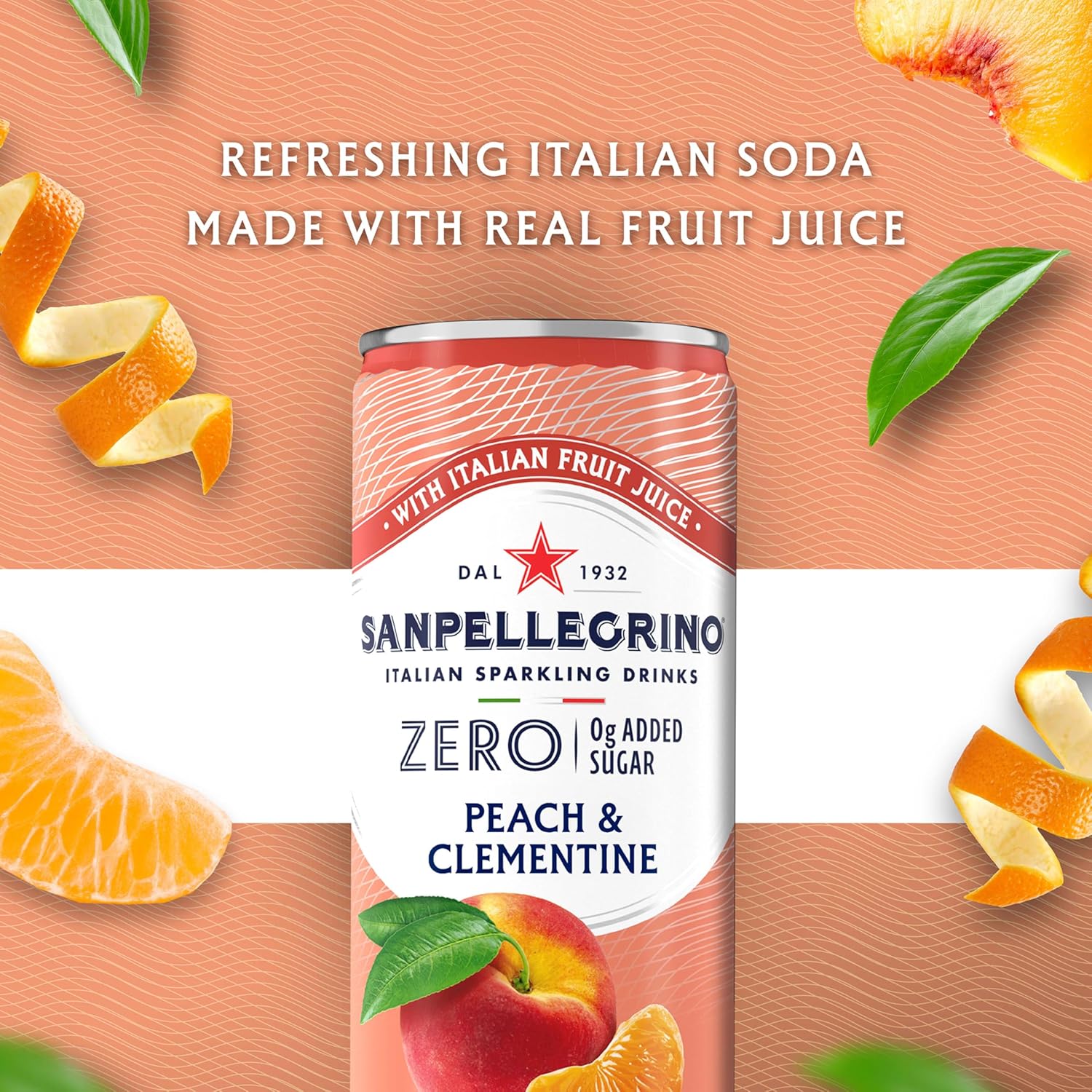 Sanpellegrino Zero Grams Added Sugar Italian Sparkling Drinks, Sparkling Peach Clementine Beverage, 11.15 Fl Oz (Pack of 24)