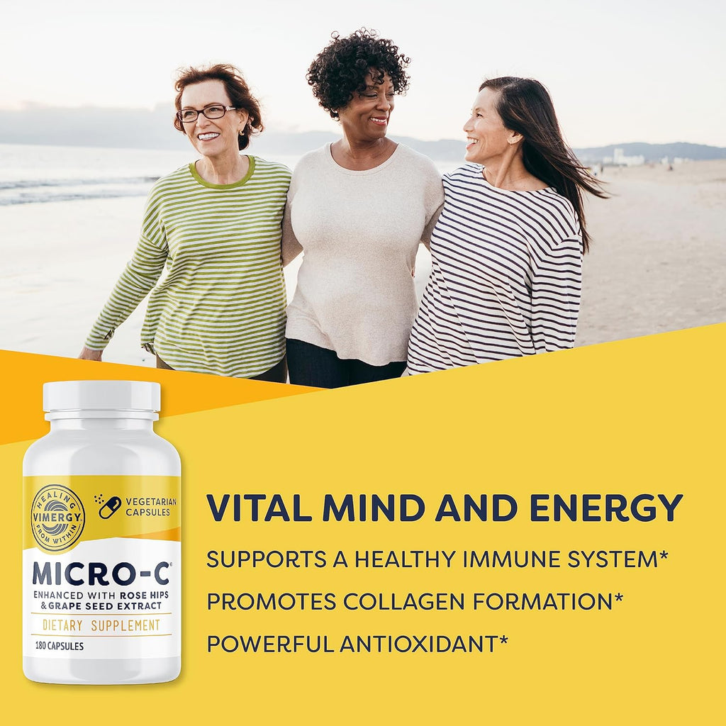 Vimergy Micro-C® Vitamin C Capsules – 500mg per Capsule, Supports Immune Health*, Promotes Collagen Production, Supports Healthy Bones*, Kosher, Vegan & Gluten-Free, Regular Size 180 Capsules