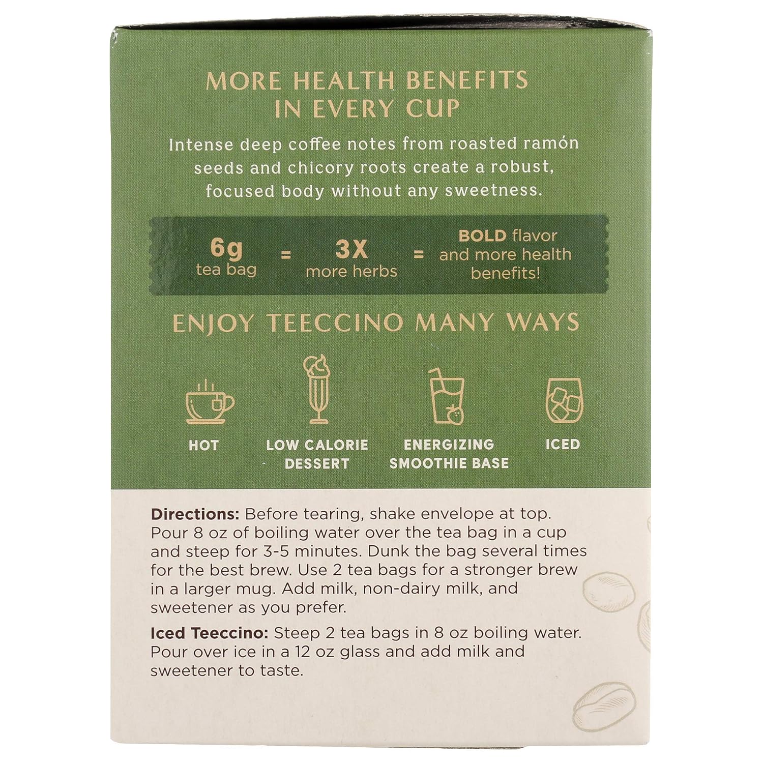 Teeccino French Roast Herbal Tea - Rich & Roasted Herbal Tea That’s Caffeine Free & Prebiotic for Natural Energy, Coffee Alternative, 10 Tea Bags (Pack of 6)