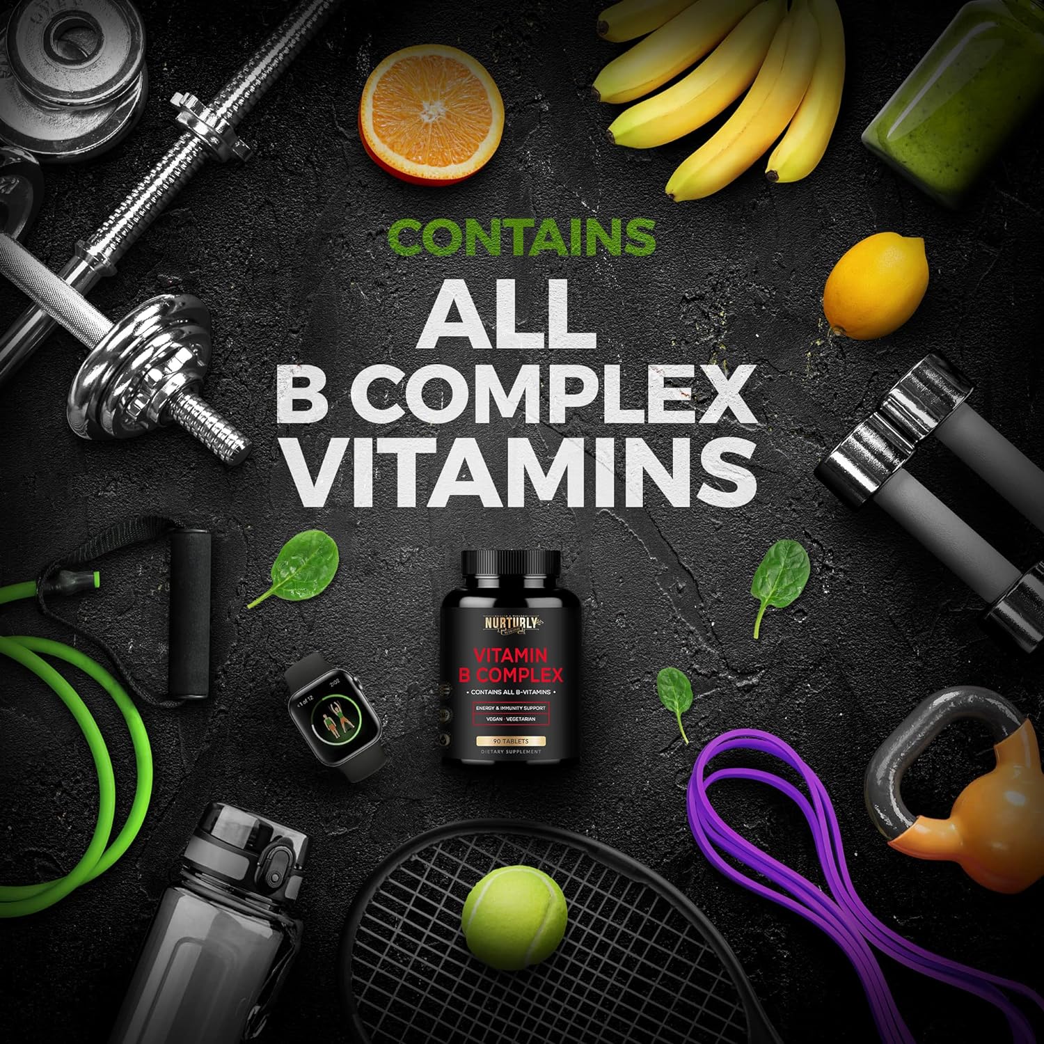 Vitamin B Complex - Contains All Essential B Vitamins - B1, B2, B3, B5, B6, B7, B9, B12 and Biotin - Super B Complex Vitamins for Energy, Immunity and Mood Support - 90 Tablets