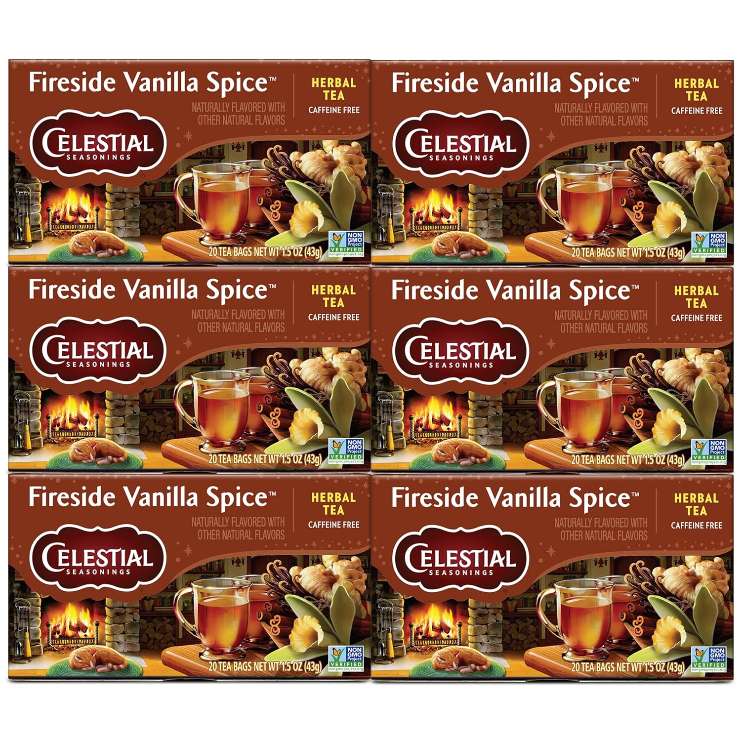 Celestial Seasonings Herbal Tea, Fireside Vanilla Spice, Caffeine Free, 20 Tea Bags (Pack of 6)