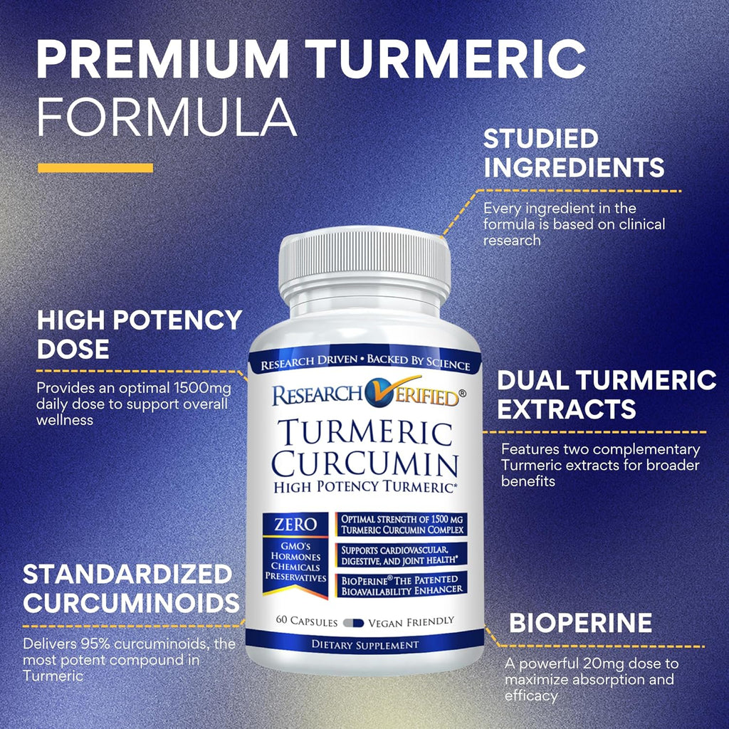 Research Verified Turmeric Curcumin - with BioPerine, Curcumin C3 Complex - Vegan - Made in The USA - 360 Capsules