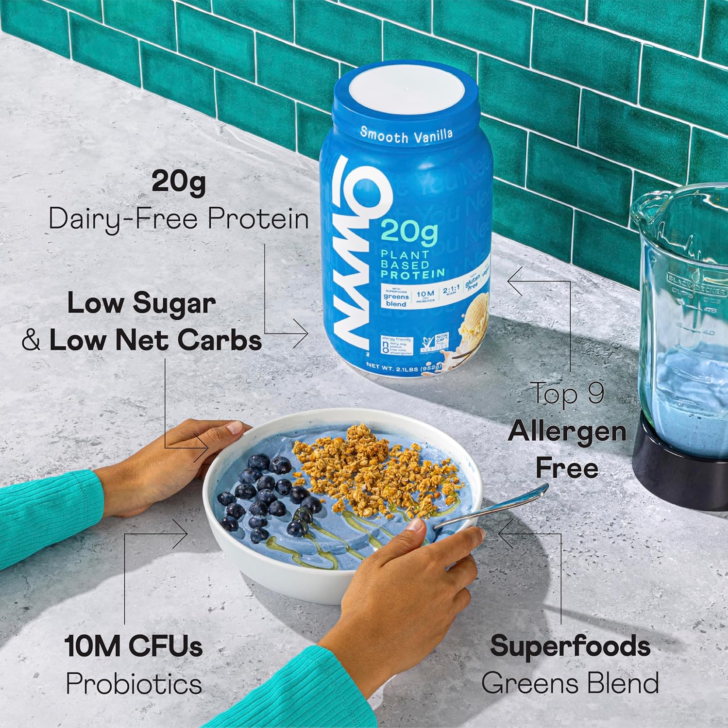 OWYN Only What You Need Dairy Free Protein Powder with 20g Protein, Probiotics, Superfoods Greens, Pea, Chia and Pumpkin Seed Blend (Smooth Vanilla, 2.1 Pound - Pack of 1)
