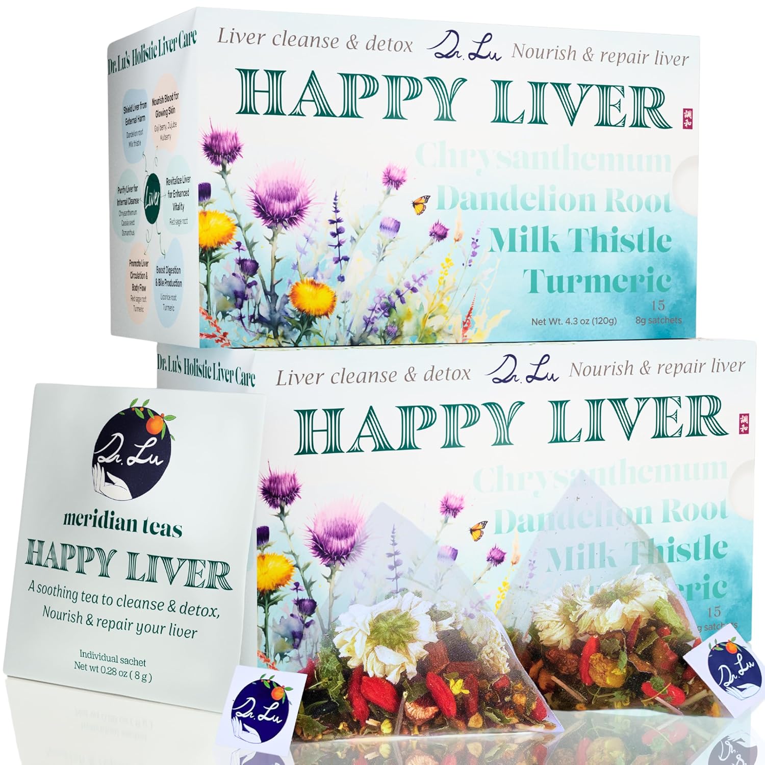 2 Pack of Dr. Lu’s Happy Liver Tea | Traditional Herbal Tea Blend | 100% Natural | Corn Fiber Pyramid Bags | Made in USA