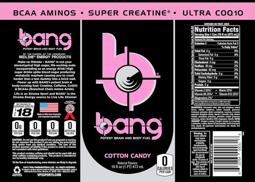 Bang Energy Cotton Candy, Sugar-Free Energy Drink, 16-Ounce (Pack of 12)