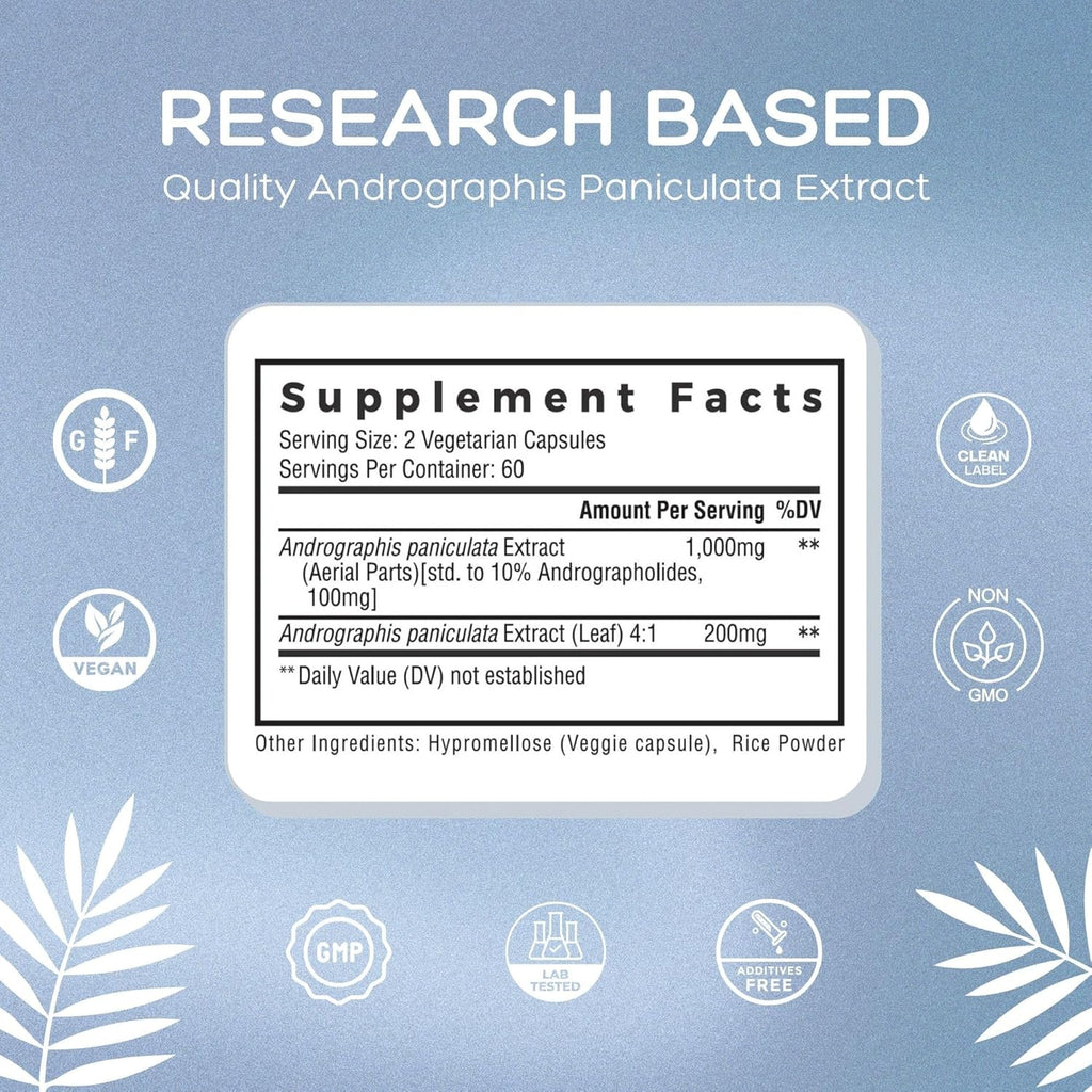 Premium Andrographis Paniculata Extract 1,200mg (100mg Andrographolides), 120 Capsules, Non-GMO, Vegan, Gluten Free