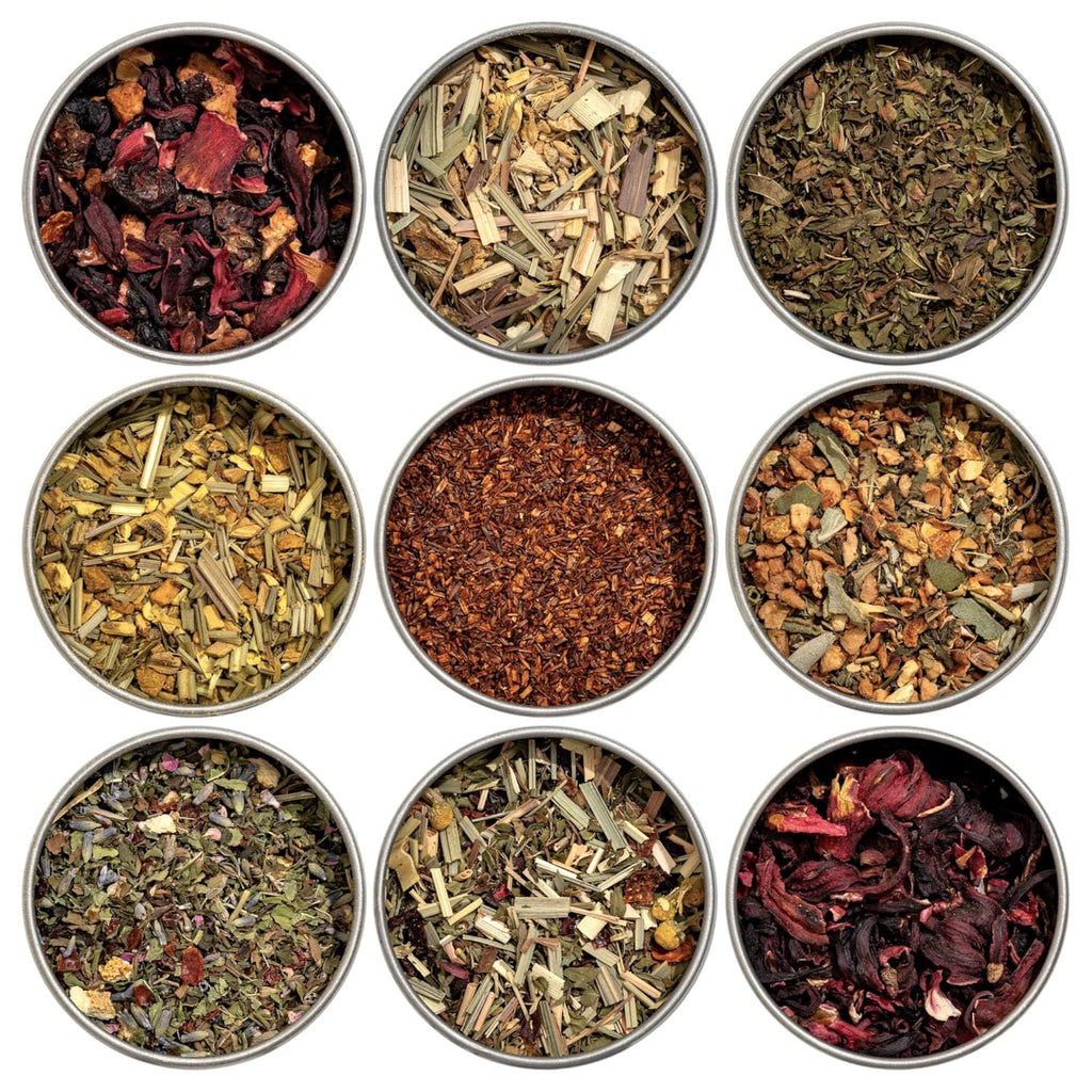 Heavenly Tea Leaves Organic Herbal Loose Leaf Tea Sampler Gift Set (Approx. 90 Cups) | 9 Naturally Caffeine-Free Tisanes | Great Hot or Iced | Assorted Variety Pack | Health & Immune Support
