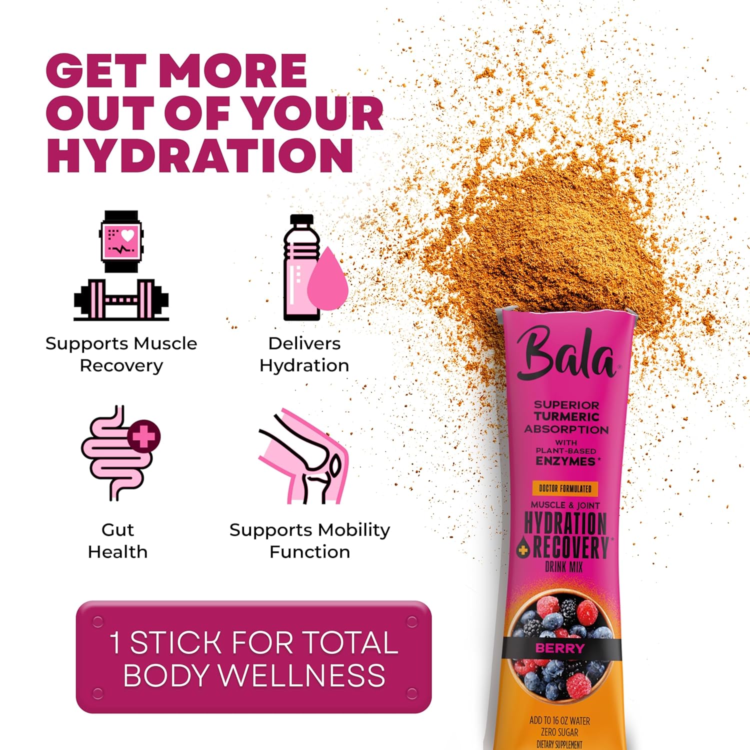 BALA Enzyme Hydration & Sugar-Free Drink Mix Powder - may contributes to overall wellness - Berry 0.25oz (30 Count)