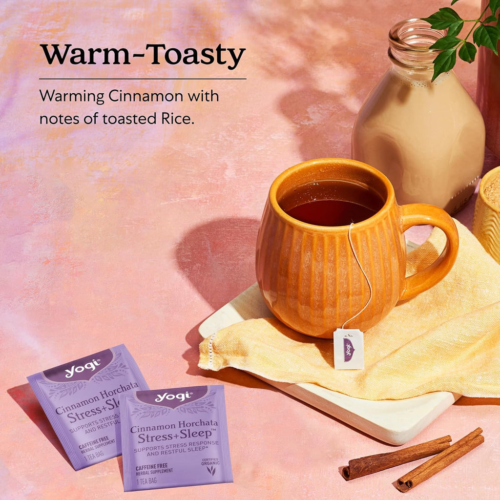 Yogi Tea Cinnamon Horchata Stress & Sleep - 16 Tea Bags per Pack (6 Packs) - Organic Sleep Tea - Supports a Restful Sleep - Includes Ashwagandha, Passionflower & Apple Cider Vinegar