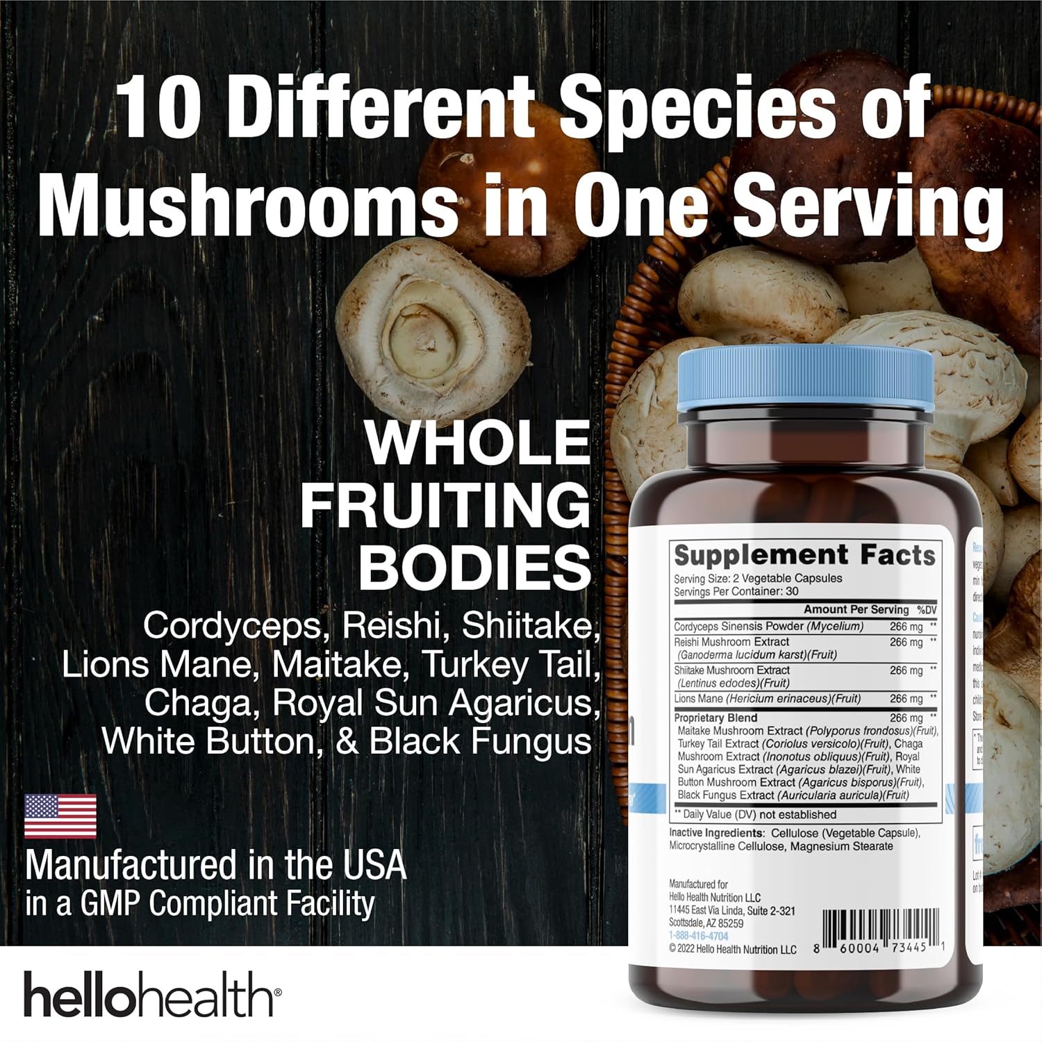 Happy Brain Mushroom Complex Nootropics Brain Support Supplement, 10 Mushroom Supplement: Lions Mane, Turkey Tail, Red Reishi, Shiitake Mushrooms for Improved Clarity, Energy, Immune Support 60ct. 4pk