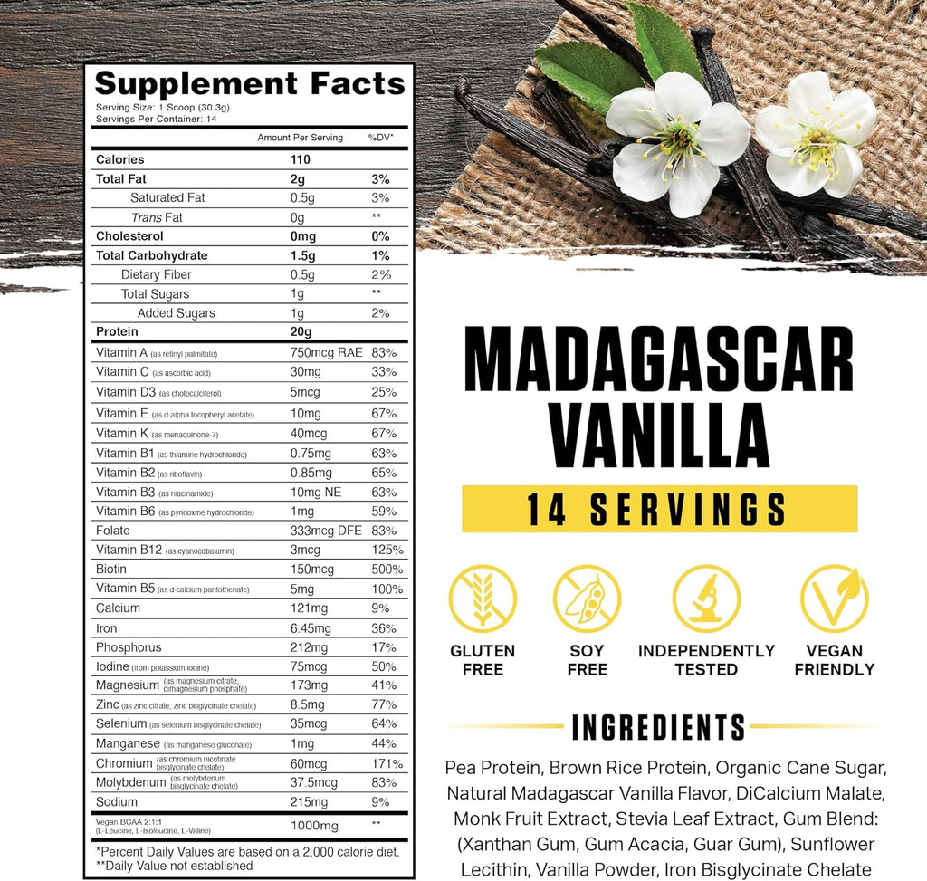 Ambrosia Planta - Premium Organic Plant-Based Protein | Vegan & Keto Friendly | Gourmet Flavors with No Bloating or Stomach Upset | Gluten & Soy Free | No Added Sugar | 14 Servings | (Vanilla)