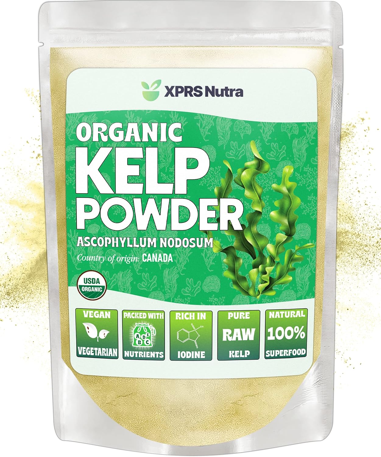 XPRS Nutra Organic Kelp Powder (Ascophyllum Nodosum) - Seaweed Powder Rich in Iodine, Immune Vitamins and Minerals - Food Grade Sea Kelp Supplement Vegan Superfood for Skin Care (4 oz)