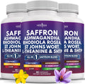 NEW AGE Saffron Supplements with Ashwagandha - Support with L-Theanine, Ginkgo Biloba, St. John's Wort, Rhodiola Rosea & 5-HTP - Saffron 180 Count