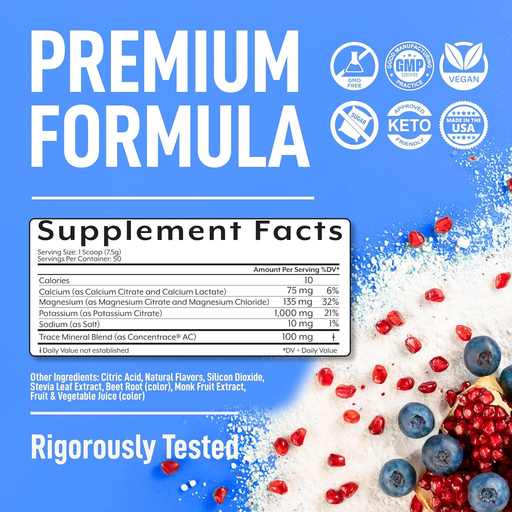 Keppi Electrolytes Powder – Blueberry Pomegranate Flavor – No Sugar Hydration Supplement with Potassium, Magnesium, Sodium – 50 Servings – Keto, Vegan, Fasting-Friendly, Zero Calorie Electrolyte Drink