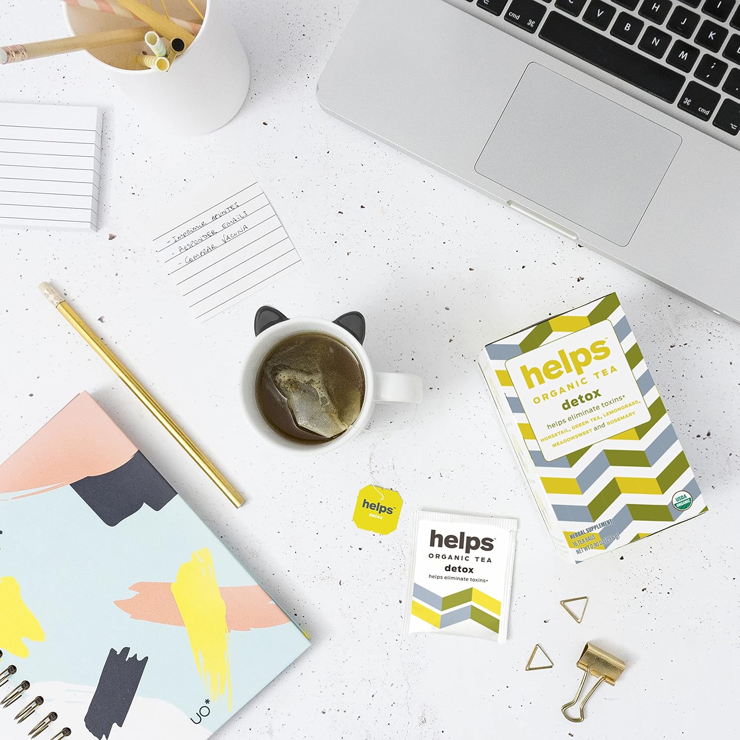 HELPS TEAS | Helps Detox Tea | Organic herbal blend of Horsetail, Green Tea, Herbal Lemon, Ulmaria and Rosemary that facilitate naturally our detox and depurative process. 16 Tea Bags