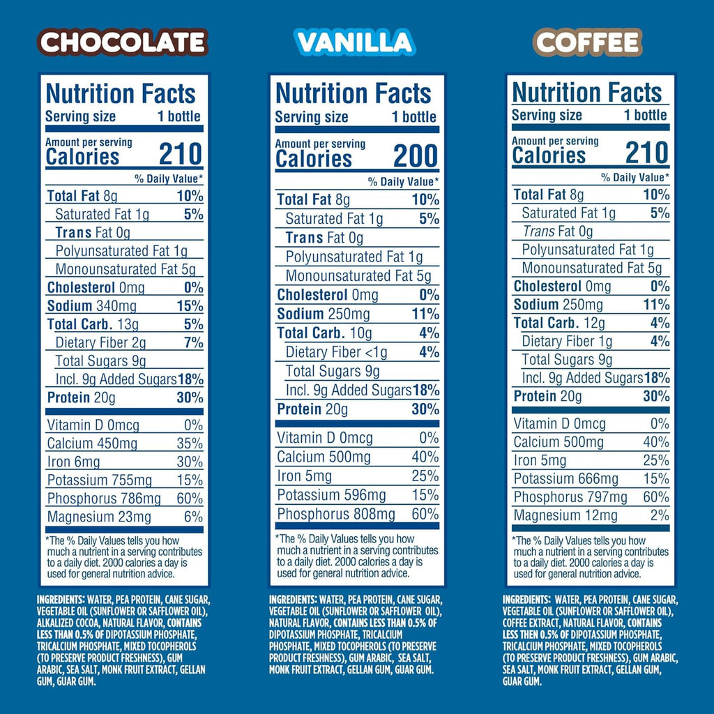 Ripple Plant Based Protein Shake Variety Pack | 20g of Quality Sourced Pea Protein, Calcium Rich | Shelf Stable | Vegan & Non GMO | Dairy, Soy, Nut, & Gluten Free | 12 Fl Oz Bottles (Pack of 12)