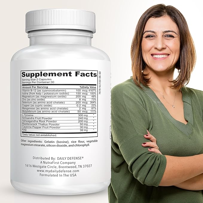 Thyroid Supplement - Magnesium, Iodine, Ashwagandha, Vitamin B12, & Zinc for Thyroid Support for Men & Women - Vegan Dietary Supplements for Women & Men, 60 Capsules