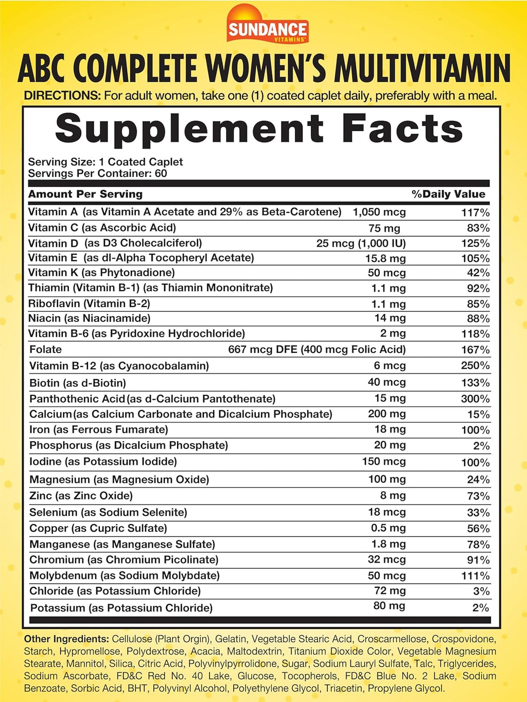 Sundance Women's ABC Complete Multivitamin | 60 Caplets | with Mineral Formula | Non-GMO and Gluten Free Supplement