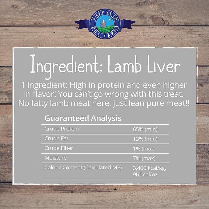 Shepherd Boy Farms Freeze Dried Dog and Cat Treats, Lamb Liver, All Natural Single Ingredient Freeze-Dried Dog Treat & Snacks, Made in USA, High Protein, Essential Nutrition of Raw Food, 3oz
