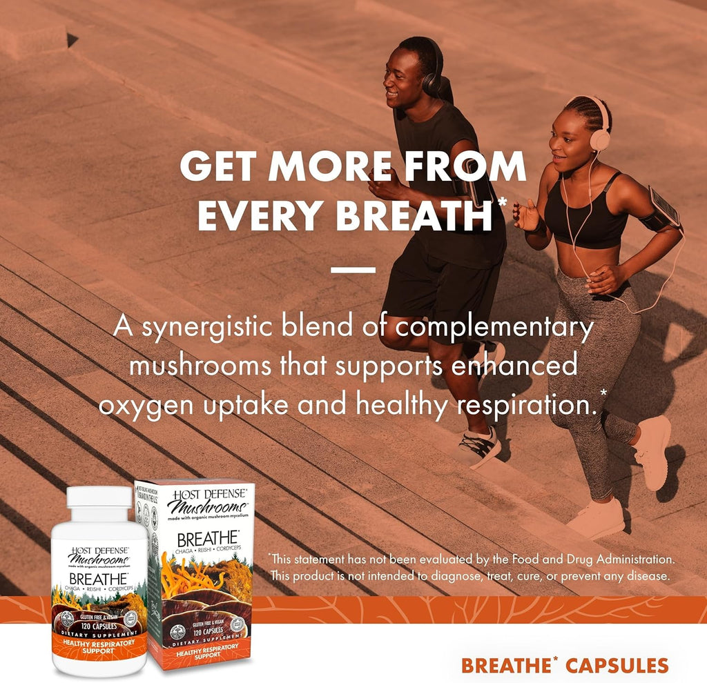Host Defense Breathe* Capsules - Immune & Respiratory Support Mushroom Supplement - Herbal Lung Health Supplement with Chaga, Reishi & Cordyceps - 120 Capsules (60 Servings)*