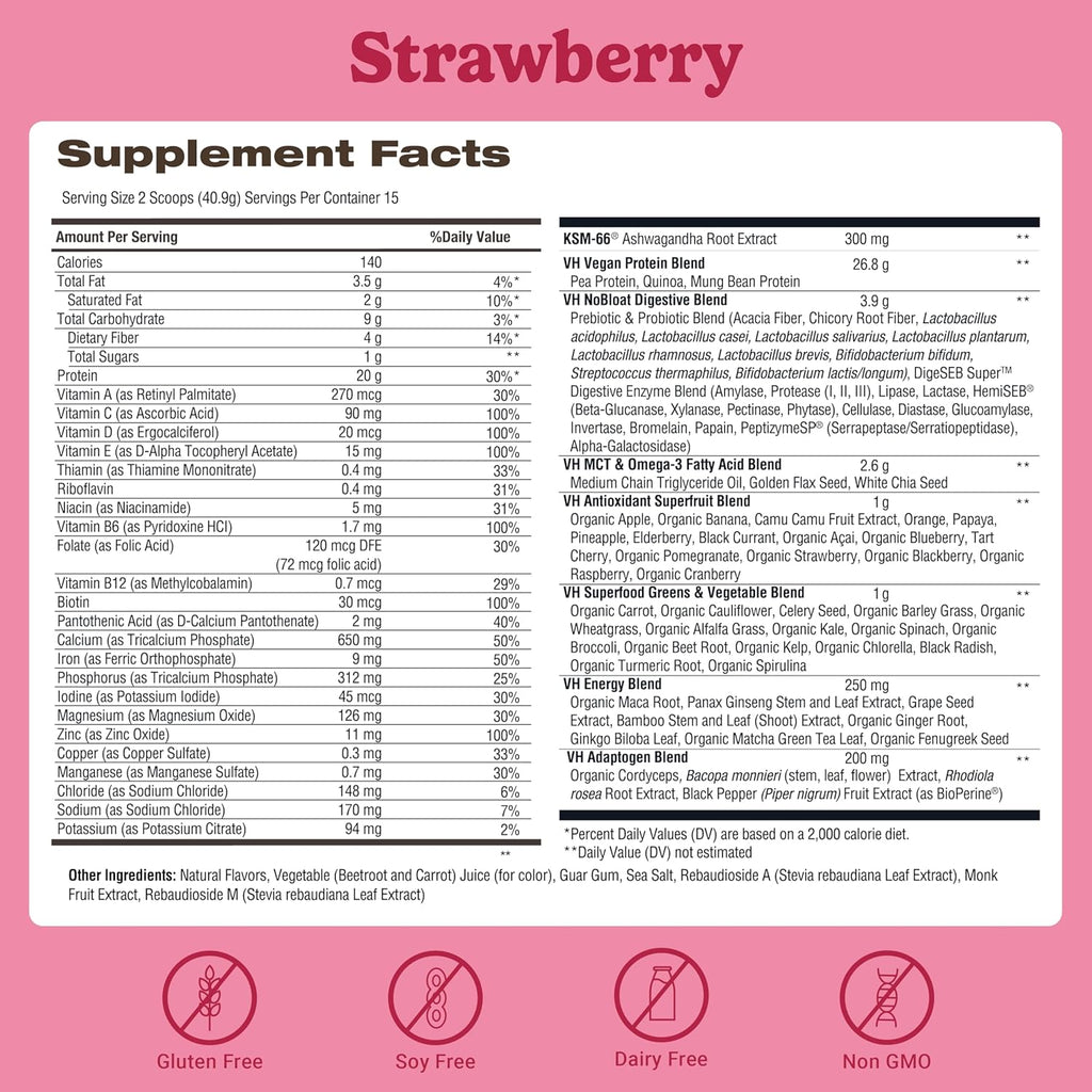 VitaHustle ONE Meal Replacement Shake - Plant Based Protein Powder by Kevin Hart - Vegan, Meal Replacement Powder with Superfoods, Vitamins, Adaptogens & Probiotics -Strawberry Flavor, 15 Servings