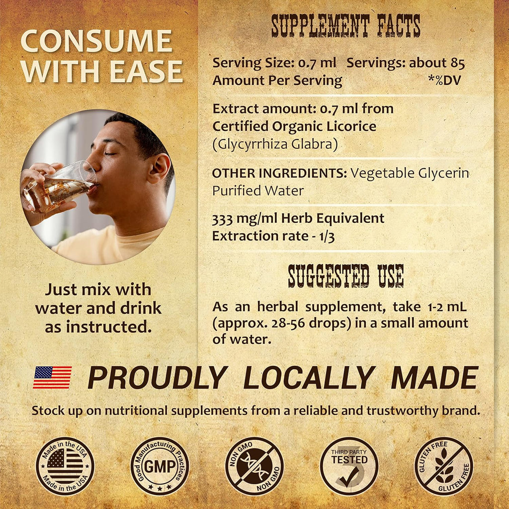 Licorice Root Extract – Organic Licorice Root Liquid Supplement – Pure Glycyrrhiza Glabra for Digestive, Respiratory, Adrenal & Immune Support – 2 Fl Oz – Vegan, Non-GMO, Gluten-Free