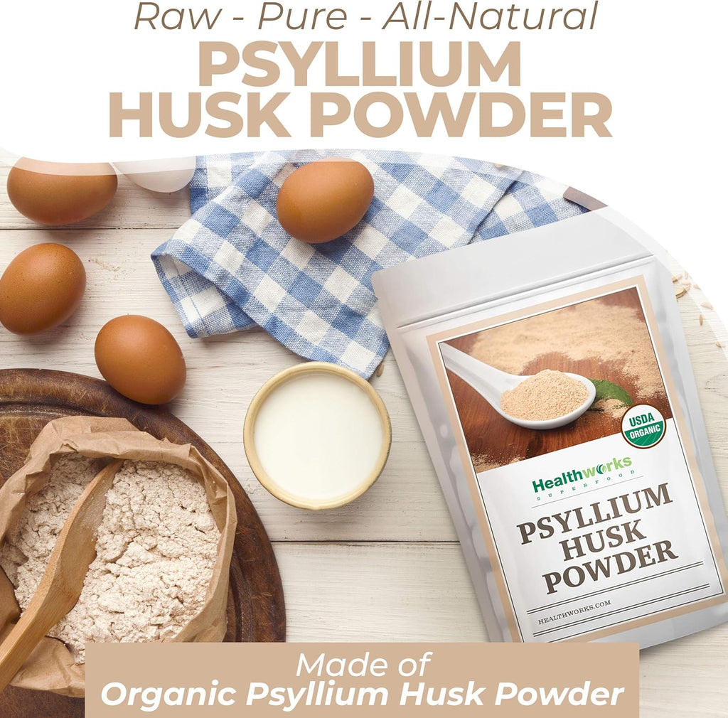 Healthworks Psyllium Husk Powder Organic -16 Oz / 1 Lb - Raw - Certified Organic - Finely Ground Powder from India - Keto, Vegan & Non-GMO - Fiber Support