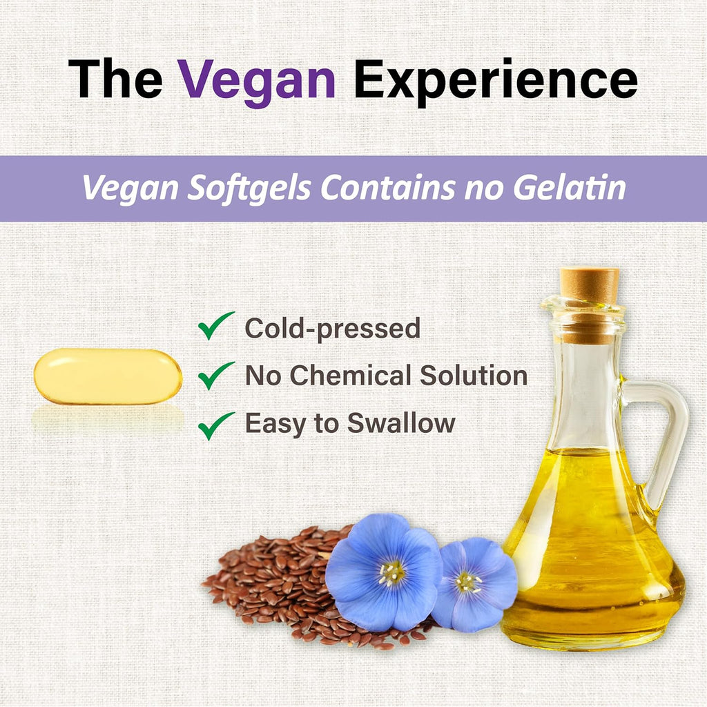 Lovita Cold-Pressed Flaxseed Oil, 1500mg with 900mg ALA Omega-3, Support Heart and Joint Health, Vegan, 180 Softgels