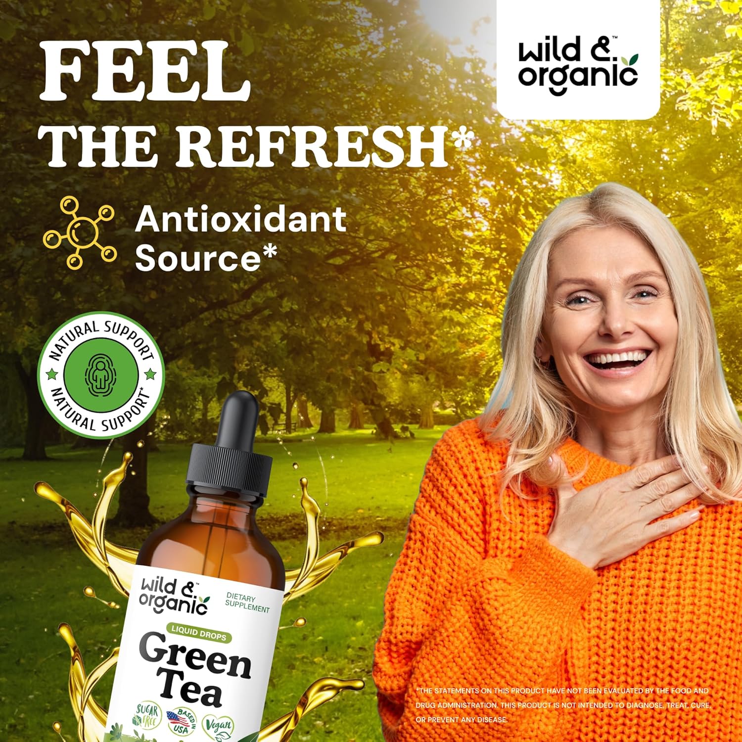 Wild & Organic Green Tea Extract Liquid Drops - Antioxidant-Rich Green Tea Supplement - 2-Month Supply - Vegan, Sugar & Alcohol-Free Camellia Sinensis Tincture - 4 fl oz