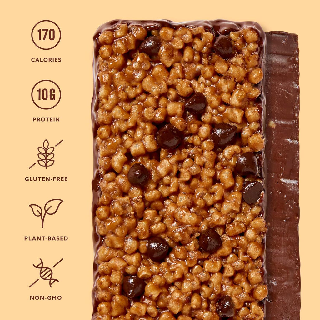Mezcla Puff Crispy Protein Bars, Gluten Free & Vegan Protein Bars, 10g Protein, Alt for Crispy Rice Treat, Granola Bars & Breakfast Bars, Healthy Snacks for Adults, Peanut Butter Chocolate, 12 Pack