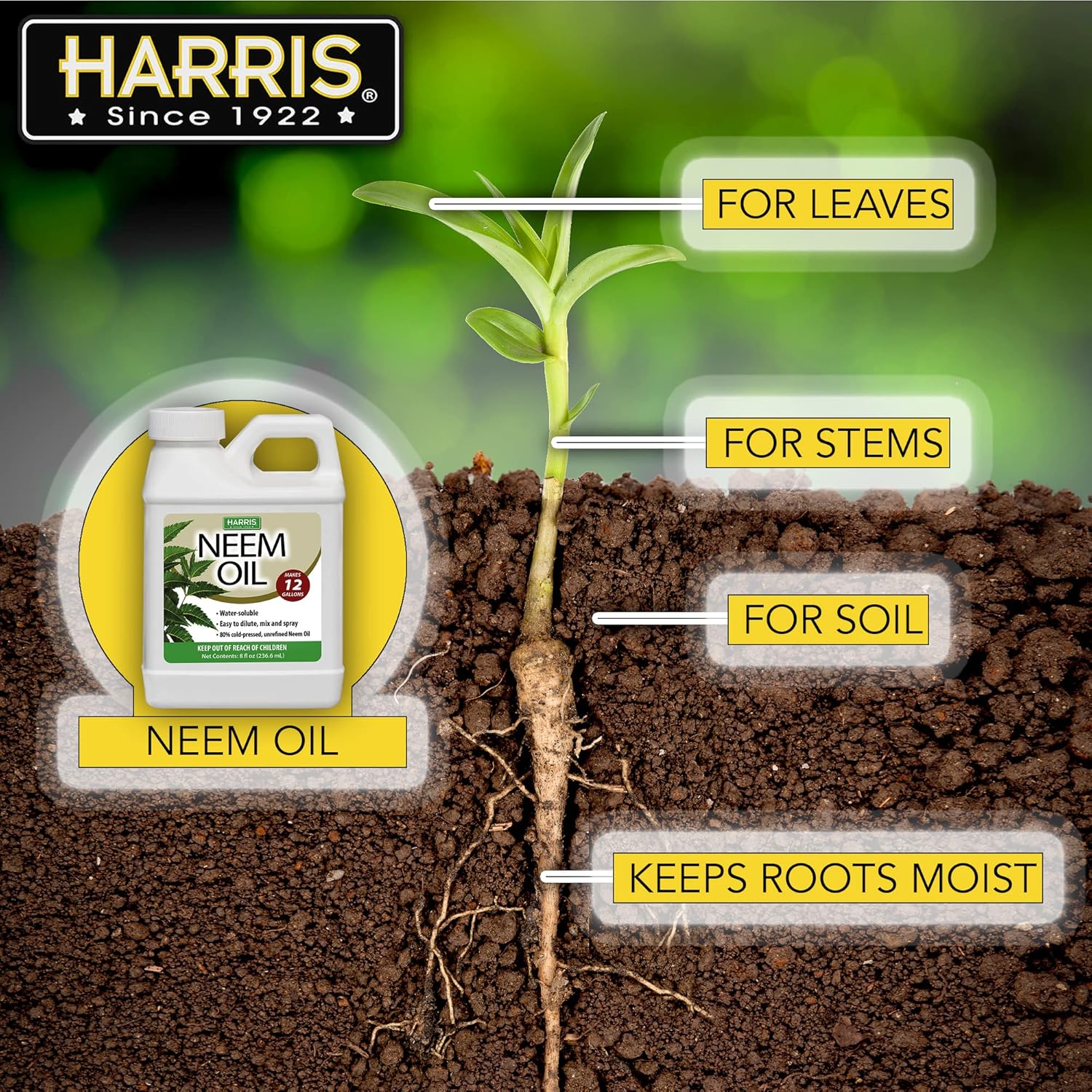 HARRIS Neem Oil Cold Pressed Water Soluble Concentrate, Makes 12 Gallons